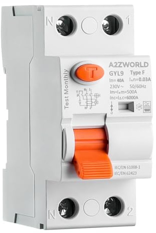 Interrupteur Différentiel Type F 40A 30mA 1P+N 6kA, 2 Modules DIN, Haute Immunité Onduleur Monophasé, Climatiseur, Pompe