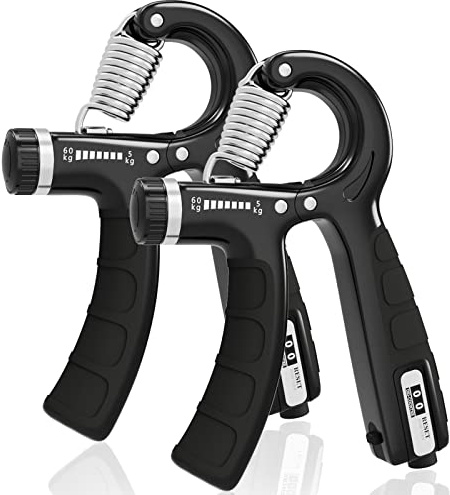 Hand Grip, U-VKK Negro Antebrazos Fortalecer con FuncióN de Conteo, Fortalecedor de Agarre con Resistencia Ajustable 5-60kg, Fortalecedores de Mano para Entrenar El Agarre, Dedos, La MuñEca