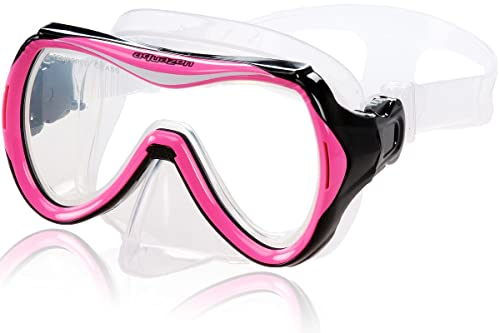 AQUAZON Maui Junior Medium Schnorchelbrille, Taucherbrille, Schwimmbrille, Tauchmaske für Kinder, Jugendliche von 7-12 Jahren, Tempered Glas, sehr robust, tolle Passform, Farbe:pink Junior