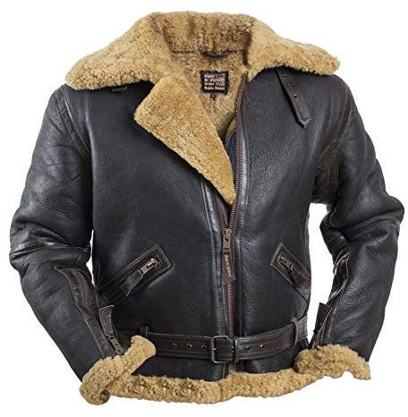 Noble House RAF flygarjacka herr fårskinnsjacka av äkta läder brun, Mörkbrun, 5XL