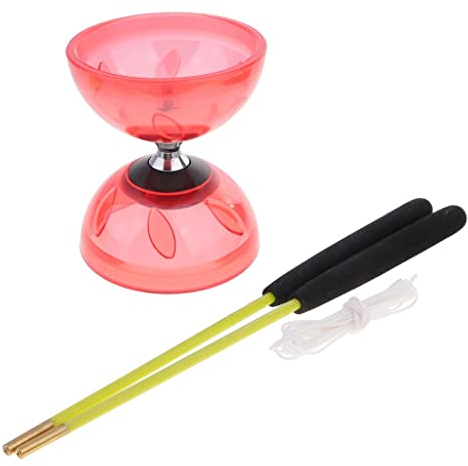Diabolo mit Zusätzlicher Schnur, Jonglierspielzeug mit Diabolo Metallhänden, rot, 10,5 cm