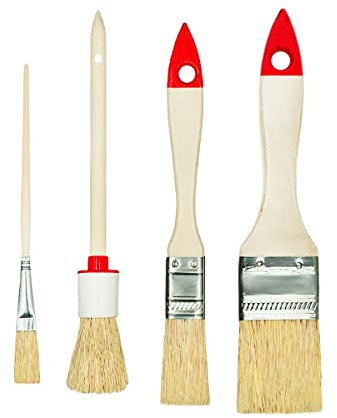 M7 Juego de 4 Cepillos 3 Planos 1 Redondo 0 3/4 15 4 Serie 02 para Trabajos de Pintura con Pinturas y Barnices Cobertura Uniforme Cerdas Naturales