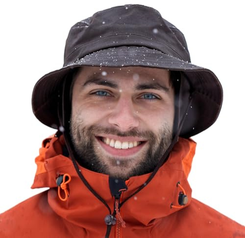 TOP-EX wasserdichte Winter-Fischerhüte mit Ohrenklappen & Nackenklappe, warme Fleece-gefütterte Regenhüte zum Wandern, Angeln und für Outdoor-Aktivitäten, Winddicht, Braun, L