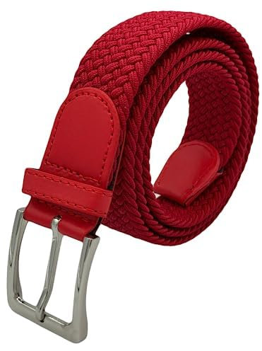 MIGURA Cínturón Trenzado Elástico Para Hombres Mujer, Cinturón Elástico Extensible Correa Trabajo Casual Táctico Tela Nailon Cinturón Rojo Ajustable 105/120 cm