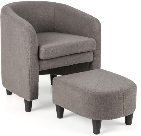 COSTWAY Sessel mit Fußhocker, gepolsterter Clubsessel mit Massivholzrahmen & rutschfesten Filzpolstern, Akzentstuhl Relaxsessel für Wohnzimmer, Schlafzimmer (Grau)