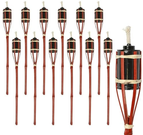 Harbour Housewares 12x Rouge 60cm Torches de Jardin en Bambou - Extérieur Paraffine Lampe Huile Brûleur Tiki Bougie Flamme Lanterne Lumière sur Piquet