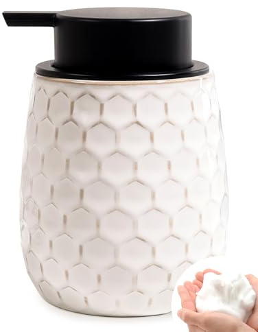 Foaming Soap Dispenser, 12OZ Ceramic Foam White Hand Soap Dispenser with Honeycomb Design for Kitchen or Bathroom, Refillable Dish Lotion Dispenser, ANTIS'S HOME