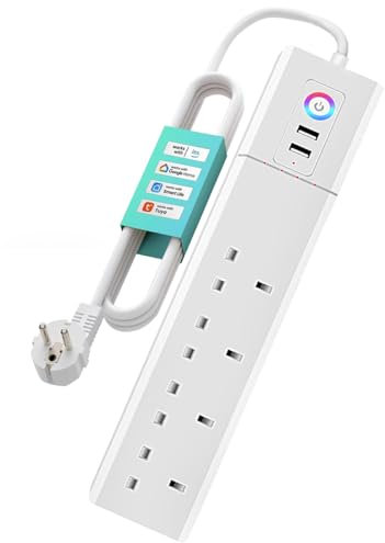 Zigbee Smart Power Strip, Smart Extension Lead Alexa Compatible, 4 AC Outlets, 5ft Long Cord, Compatible with Google Home, SmartThings, Timer, and Voice/Remote Control