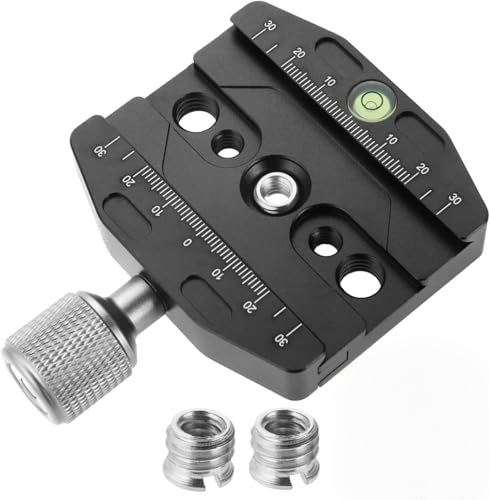 JRSHIRLEYLTD Abrazadera de liberación rápida de 70 mm con abrazadera Arca Swiss con 2 adaptadores de 1/4 a 3/8, compatible con cabezal de bola de trípode, cabezal de monopié, placa de liberación