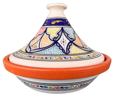 Generisch Tajine Gemustert | Blau/Weiß | Schlanker Deckel | 30 cm Durchmesser | Ideal für 3-4 Portionen | Traditionell Nordafrikanischer Kochtopf aus Keramik