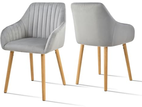 Goeurvant Dining Chairs Set of 2, Modern Kitchen Chairs with Backrest & Wooden Legs, Upholstered Armchairs for Living Room, Dining Room, Study, Light Grey