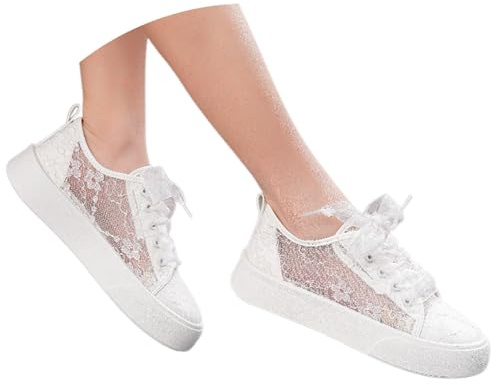 MODSGUE Scarpe da ginnastica da donna in pizzo bianco – Eleganti scarpe da Oktoberfest in pizzo ricamato scarpe per il tempo libero, scarpe da passeggio estive in tessuto Dirndl
