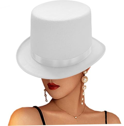 Cappello a cilindro bianco, cappelli a cilindro per uomo donna, classico cappello vittoriano bianco in poliestere retrò britannico delicato sulla pelle per spettacoli cosplay di Halloween, cos