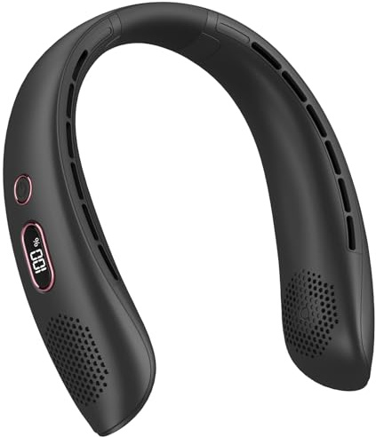 Fashioz Ventilador de Cuello Portátil, Silencioso, con Flujo de Aire de 360°, Recargable por USB y 3 Velocidades. Ventilador sin Aspas Ideal para la Oficina, Viajes, Hogar Aire Libre (Negro)
