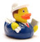 Duckshop I Badeente Ingenieur I Quietscheente I L: 8,5 cm I inkl. Quietscheentchen-Schlüsselanhänger im Set I Geschenk BAU I Präsent Sammler