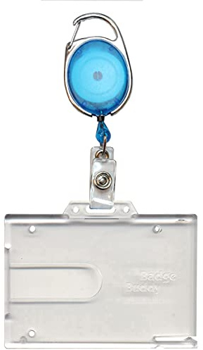 New Blue Premier Retractable Badge Reel & Double Sided Badge Buddy ID Card Holder - ID Badge Holder Retractable Clear Enclosed Badge Holder PCL Media ltd