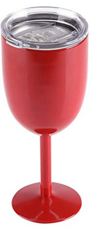 Antcher Edelstahl-Kelch mit Deckel, doppelwandig, vakuumisoliert, Cocktailglas, Weinbecher, ideal für Rotwein, Geschenk, 300 ml (Rot)