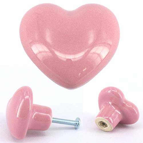 Lot de 8 boutons de placard de cuisine en céramique pour chambre d'enfant Motif cœur rose
