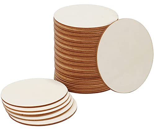 Thiecoc Círculo de madera sin acabar, 30 unidades, redondo, de madera rústica natural para decoración del hogar, suministros de bricolaje, diámetro de 10 cm, grosor de 0.2 cm