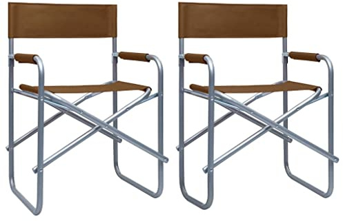 vidaXL 2X Sillas de Director Asientos Balcón Casa Hogar Muebles Mobiliario Decoración Bricolaje Sofás Sillones Mesas Butaca Acero Marrón
