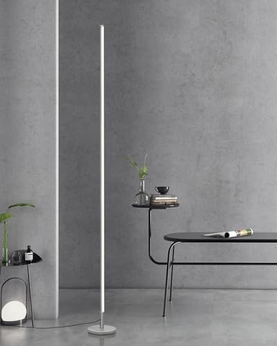 TACAHE Minimalistische Eck-Stehleuchte - 2700K-6500K Dimmbare LED-Akzentleuchte - Moderne Stehlampe mit Fernbedienung für Wohnzimmer, Schlafzimmer - 57 12W - Silber