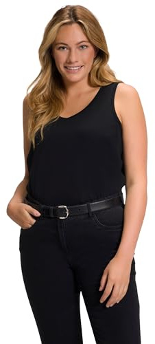 Ulla Popken Damen Feminines Top mit V-Neck T-Shirt, schwarz, 46-48