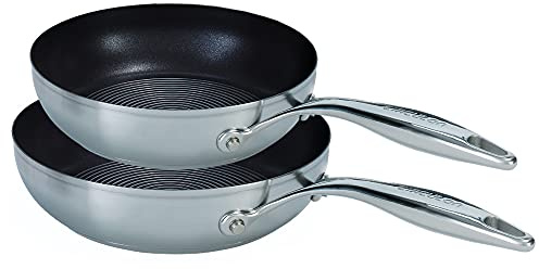 Circulon SteelShield Stainless Steel Frying Pan Set of 2 - Induction Frying Pan Set with Hybrid Non Stick 20cm & 26cm, Metal Utensil Safe and Dishwasher Safe Cookware