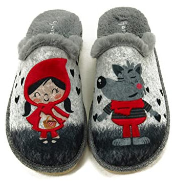 GARZÓN ZAPATILLAS CASA CAPERUCITA LOBO MUJER - 36, Gris