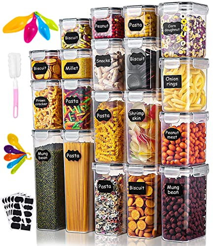 Heuchaey Vorratsdosen 19 Set - Luftdicht Mit Deckel, BPA-Frei Kunststoff, Müsli Schüttdose Mit Tags, Stift, Schwammbürste, Messlöffel - Für Getreide, Nudeln, Müsli