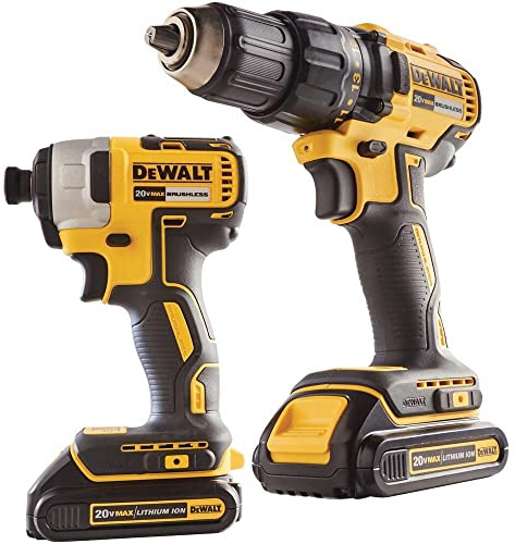 Dewalt Trapano/Driver compatto senza fili da 20 V MAX senza spazzole da 1/2 e kit combo a impatto da 1/4 (2 trapano/driver e 2 batterie)