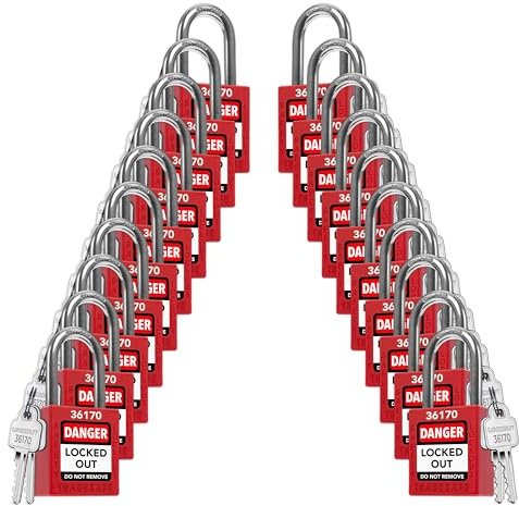 TRADESAFE Lockout Tagout Locks Set - 20 Red Keyed Alike Padlocks, 2 Keys Per Lock, OSHA Compliant Loto Locks for Lock Out Tag Out Stations, Premium Grade