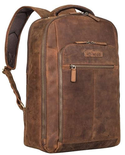 STILORD 'Gustav' Leder-Rucksack mit Laptop-Fach 15-16 Zoll für Damen u. Herren mit vielen Fächern ideal für Büro Uni Arbeit oder Freizeit Reise Rucksack groß Echtleder, Farbe:avani - braun