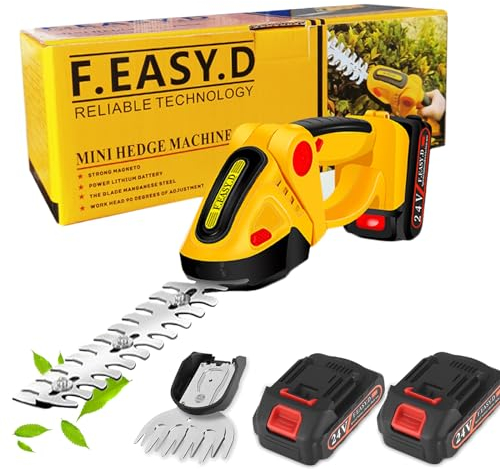 Gartenschere Akku 24V, Handliche Grasschere Akku mit 2 Messern 1500mAh,Strauchschere Akku 2-in-1, Elektrische Heckenschere Rasentrimmer für Gartenarbeit, Schnittbreite 10cm, Schnittlänge 30cm