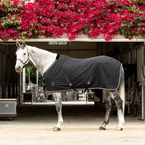 Equinavia Vind Lightweight Stable Blanket for Horses | No Fill Sheet with Wither Relief - Black - 76 in