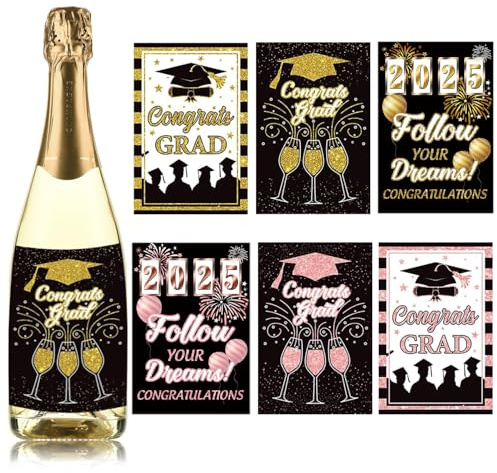 6 Pezzi Etichette per Vino, Idea Regalo per laureato Adesivi, Applicare alle Bottiglie di Champagne o di Vino, Decorazioni Festa Laurea