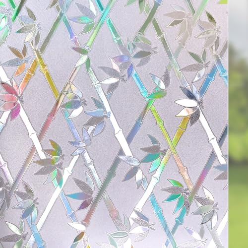 Fensterfolie Blickdicht Selbsthaftende,3D Regenbogen Folie Fenster Sichtschutz 44.5x200cm,Regenbogen Milchglasfolie ohne Klebstoff Folie Fenster Anti UV für Zuhause Büro