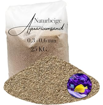 Aquariumsand Aquariumkies beige im 25 kg Sack, kantengerundet, gewaschen, ungefärbt 0,3-0,6 mm