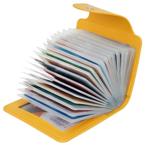 IHIGOGOFA Credit Card Holders Soft Genuine Leather Compact Wallet ID Bank Card Case Purse 40 Thickening Durable Plastic Insert Sleeves and 2 ID Card Slots