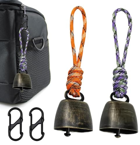 CHENNAN 2 Stück Anti Bär Glocken, Bärenglocke wandern, Metall Vintage Mini Kuhglocke Glocken Dekorationen, Vielseitig Kompakt und Tragbar Für Outdoor-Wanderungen, Rucksack-Anhänger, Tierhalsbä (A6)