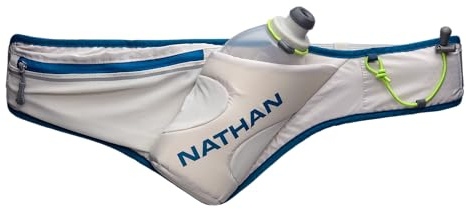 Nathan Peak Running Hydration Waist Pack Belt w/ Speed Draw Flask Water Bottle, 18oz/535 ml Push/Pull Race Cap, Expandable Zippered Stretch Pocket, Vapor Grey, 18 Ounces