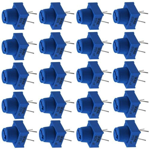 VISSQH 20 x 1K 10K 50K 100K Ohm 3386P Trimmpotentiometer mit Knopf 3 poliger Breadboard Trim Potentiometer (Blau)