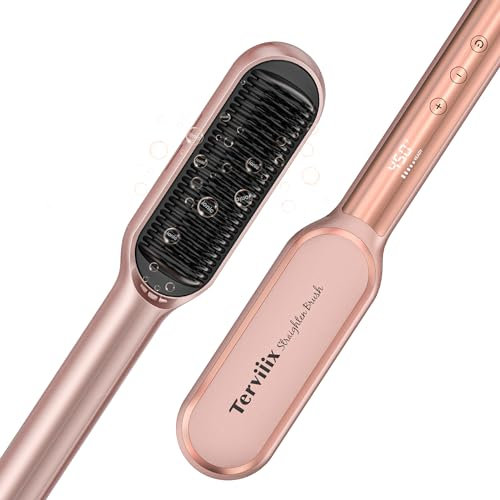 Terviiix Brosse à lisser pour cheveux, fer à lisser chauffant en céramique, chauffe jusqu'à 230℃ en 20 secondes, 14 réglages de température, fonction antibrûlure, double voltage
