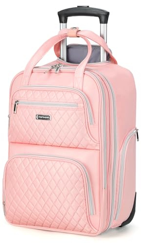 Ponhog Rolling Laptop Travel Backpack with Wheels for Women - 15.6 Inch Laptop Wheeled Backpack, Carry on Trolley Suitcase Black Computer Bag for Adults Business College Work Overnight,Pink