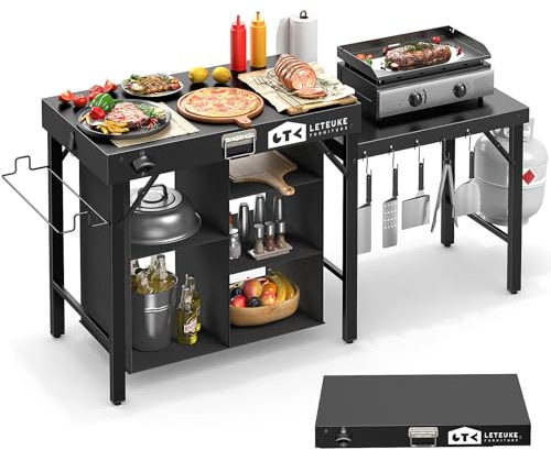 Grill Table for Blackstone Griddle Camping Grill Table Foldable Fits Ninja | Portable Grill Table with Storage Blackstone Griddle Stand for Outdoor Camping, Picnic, Garden, Patio, Dining, BBQ, Party