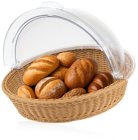 Mahlzeit Cesta de pan de ratán con tapa, panera con ventana, fiambrera de plástico, vitrina para buffet, mostrador de panadería, accesorios para buffet, caja para panecillos con tapa enrollable