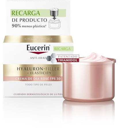 Eucerin Refill Rosé Hyaluron Filler Elasticity, Crema Viso da Giorno Antirughe, con Acido Ialuronico, per Pelle Normale e Mista, 50 ml
