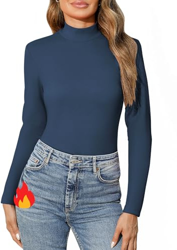 Aottori Camiseta Térmica Cuello Alto Mujer Manga Larga | Ropa Interior, Jersey, Algodón, Invierno, Corte, Ajustado, Básico, Top