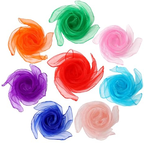 KADFEL 8 Pezzi Foulard in Nylon 60x60 cm per Danza e Giocoleria, Set Colorato per Ragazze, Sciarpe Leggere per Spettacoli Magici – foulard bambina