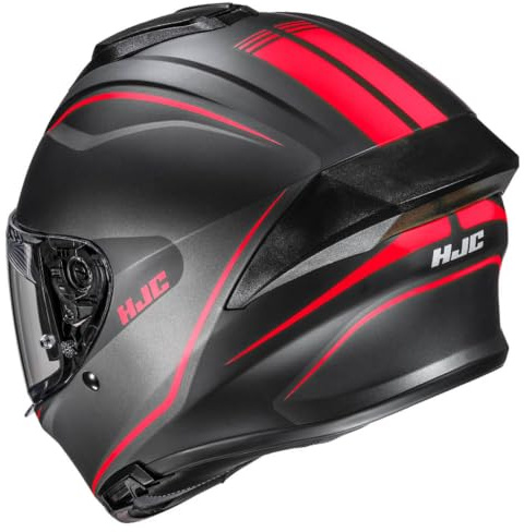 Casco de Moto Integral HJC C71 Designed Quez Negro Rojo Mate con Visor Solar | Unisex Hombre y Mujer Homologado ECE 22.06 (M)