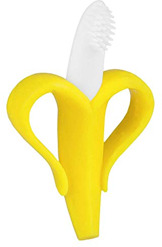 Bananen Zahnbürste und Beißring für Babys - 2 in 1 Erfindung zum Zähneputzen und zur Zahnungshilfe (gelb)